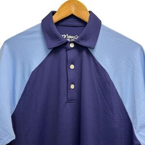 IBKUL Men's Size Medium Golf Polo S/S Shirt Blue Colorblock Nylon Stretch euc